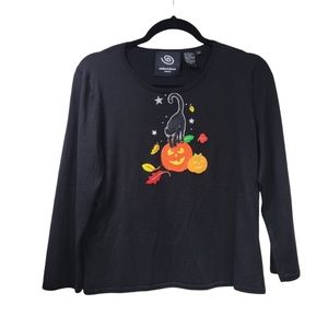 90s/Y2K Michael Simon Black 3/4 Sleeve Silk Blend Halloween Shirt | Size M
